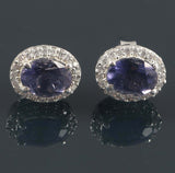 2.4ct Stud Earrings Oval Cut Blue Tanzanite Diamond Halo 14k White Gold Finish