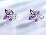 2.2ct Stud Earrings Marquise Cut Purple Amethyst Floral 14k White Gold Finish