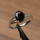 Split Shank Engagement Ring 1.4ct Oval Cut Black Diamond 14k White Gold Finish