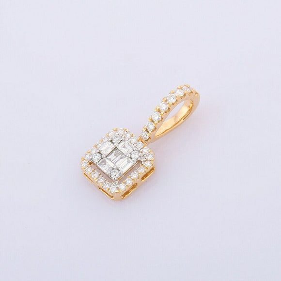 2ct Diamond Pendant Baguette Cut Brilliant Halo 14k Yellow Gold Finish NO CHAIN