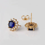 1ct Round Cut Blue Sapphire Diamond Flower Stud Earrings 14k Yellow Gold Finish