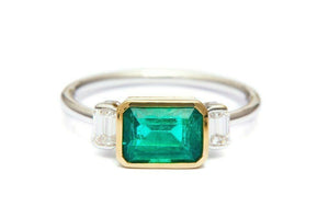 2ct Green Emerald Cut Engagement Ring Trilogy Diamond Accent 14k Dual Gold Over