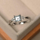 1ct Asscher Cut Aquamarine Diamond Petite Round Accent Ring 14k White Gold Over