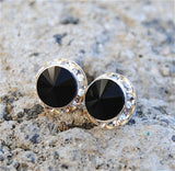 2.3ct Round Cut Black Diamond Halo Unique Stud Earrings 14k White Gold Finish