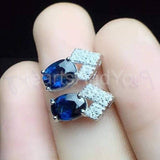 2ct Oval Cut Simulated Blue Sapphire Geometric Stud Earring 14k WhiteGold Plated