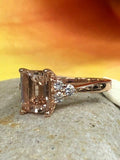 1.9ct Emerald Cut Peach Morganite 3 Stone Engagement Ring 14k Rose Gold Finish