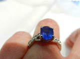 2.55ct Engagement Ring Oval Cut Blue Sapphire Split Shank 14k White Gold Finish