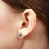 1ct Stud Earrings Round Cut Blue Aquamarine Solitaire Women 14k WhiteGold Finish