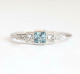 2ct Princess Blue Aquamarine Engagement Ring Diamond Accents 14k White Gold Over