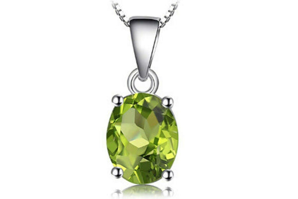 2.3ct Green Peridot Pendant Oval Cut Solitaire Women 14k WhiteGold Over NO CHAIN