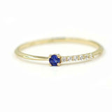 0.6ct Round Cut Blue Sapphire Engagement Ring Minimalist 14k Yellow Gold Finish