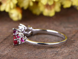 1ct Different Cut Pink Ruby Unique Design Engagement Ring 14k White Gold Finish