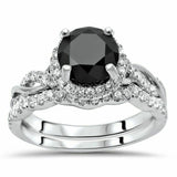 4Ct Round Cut Black Diamond Bridal Set Band Engagement Ring 14K White Gold Over