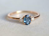 1ct Engagement Ring Oval Cut Blue Tanzanite Three Stone 14k Yellow Gold Finish