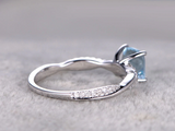 1.5ct Cushion Cut Blue Aquamarine Infinity Twisted Ring 14k White Gold Finish