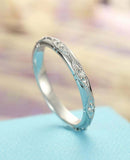 0.4ct Round Diamond Wedding Band Milgrain Vintage Inspired 14k White Gold Finish