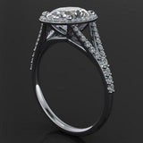 Halo Split Shank Engagement Ring 2.1ct Oval Cut Diamond 14k White Gold Finish