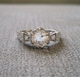 1.2Ct Round Cut Diamond Vintage Antique Engagement Ring 18K White Gold Finish