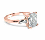 3ct Emerald Diamond Engagement Ring Baguette Accents Trilogy 14k Rose Gold Over