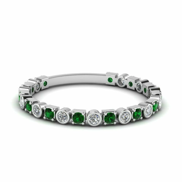 1ct Round Cut Green Emerald Eternity Wedding Band Ring 14k White Gold Finish