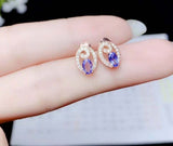 2ct Stud Earrings Oval Cut Blue Tanzanite Stylish Halo 14k Rose Gold Finish