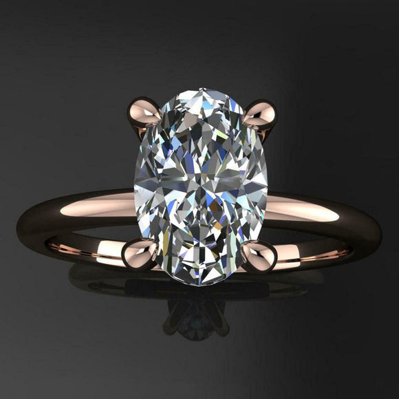 4 Prong Solitaire Engagement Ring 1.5ct Oval Cut Diamond 14k Rose Gold Finish