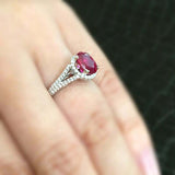 2.75ct Oval Cut Pink Ruby Engagement Ring Split Shank Halo 14k White Gold Finish