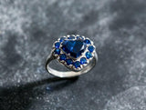 2.3ct Engagement Ring Heart Cut Blue Sapphire Halo Solitaire 14k White Gold Over