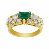 3Ct Heart Cut Green Emerald 3 Row Diamond Engagement Ring 14K Yellow Gold Finish