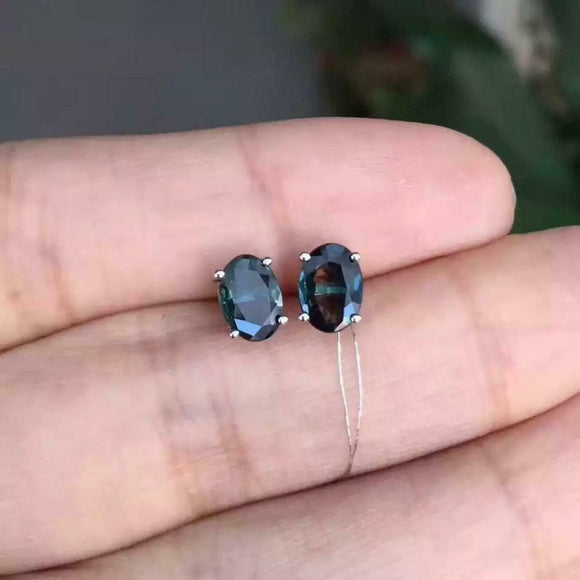 1ct Stud Earrings Oval Cut London Blue Topaz Solitaire Women 14k White Gold Over