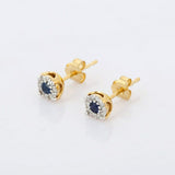 1ct Stud Earrings Round Cut Blue Sapphire Halo Design 14k Yellow Gold Finish