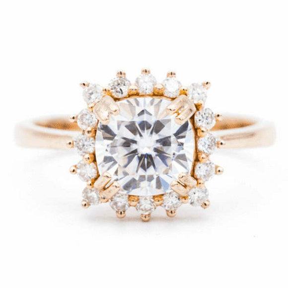 2.2ct Cushion Cut Diamond Engagement Ring Round Accent Halo 14k Rose Gold Finish