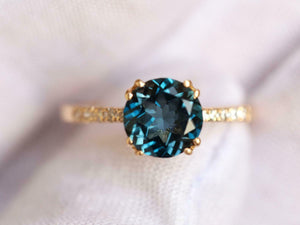 1.5ct Round Cut London Blue Topaz Solitaire with Accent Ring 14k YellowGold Over