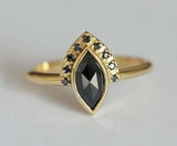 1.5ct Marquise Cut Black Diamond Engagement Ring 14k Yellow Gold Over Bridal Set