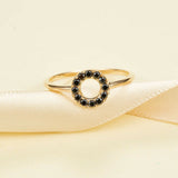 1ct Round Cut Black Diamond Open Circle Minimalist Ring 14k Yellow Gold Finish