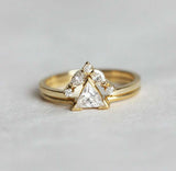 1.5ct Trillion Cut Diamond Engagement Ring 14k YellowGold Over Curved Bridal Set