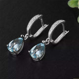 2.2ct Pear Cut Blue Aquamarine Dangle Drop Earrings 14k White Gold Finish