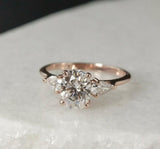 Pear Accents Trilogy Engagement Ring 2.1ct Oval Cut Diamond 14k Rose Gold Finish