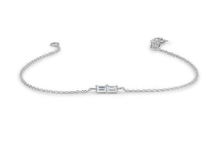 1ct Baguette Cut Diamond Petite Minimalist Chain Bracelet 14K White Gold Finish