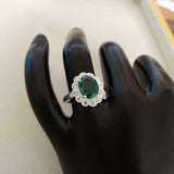 3ct Engagement Ring Oval Cut Green Emerald Floral Cluster 14k White Gold Finish