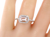 1.5ct Emerald Peach Morganite Antique Halo Engagement Ring 14k White Gold Finish