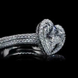 5.5ct Tilted Heart Cut Diamond Halo Dual Row Shank Love Ring 14K White Gold Over