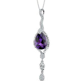 2.5Ct Pear Cut Purple Amethyst Diamond Long Drop Pendant 14K White Gold Finish