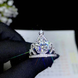 2ct Pear Cut Diamond Engagement Ring Princess Crown Tiara 14k White Gold Finish