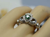 1ct Heart Cut Green Emerald Engagement Ring Claddagh Irish 14k White Gold Over