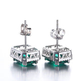 1.5ct Emerald Cut Green Emerald Halo Diamond Stud Earrings 14k White Gold Finish