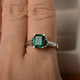 1ct Green Emerald Cut Engagement Ring Flower Solitaire 14k White Gold Finish