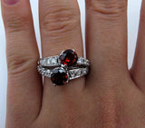 4Ct Round Cut Red Garnet Diamond Unique Two Stone Ring 14K White Gold Finish