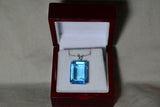 5ct Blue Topaz Pendant Emerald Cut Solitaire Women 14k WhiteGold Finish NO CHAIN