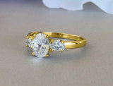 Three Stone Engagement Ring 1.3ct Oval Cut VVS1D Diamond 14k Yellow Gold Finish